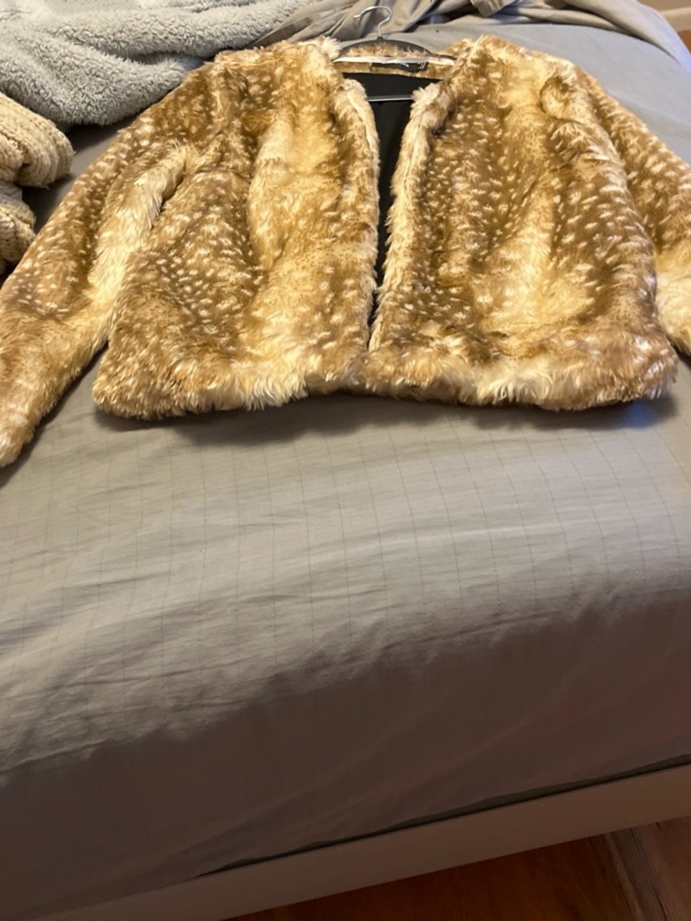 MINKPINK Faux Fur Cropped Teddy Jacket in Camel